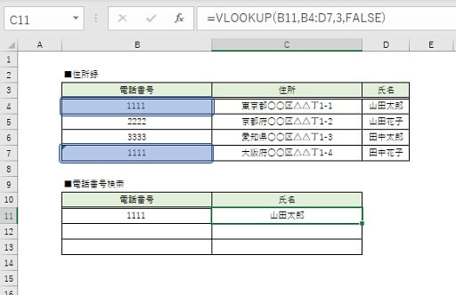 VLOOKUP関数の左端データ重複