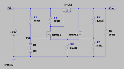 MOSFETを使用した定電圧回路の定番回路図(LTspice)